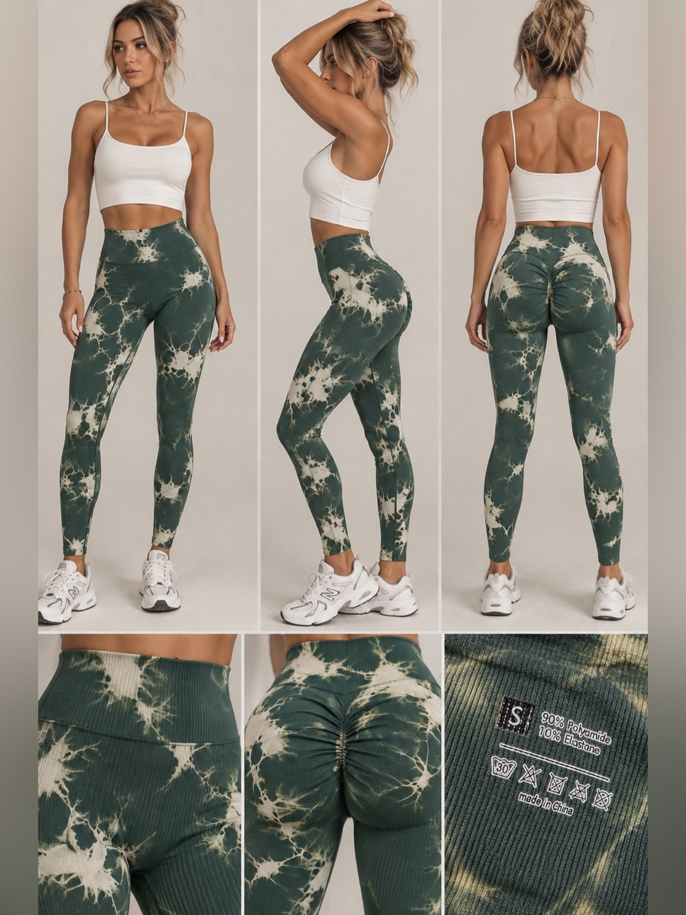 Fabletics Green Tie-Dye Scrunch High-Waist Leggings